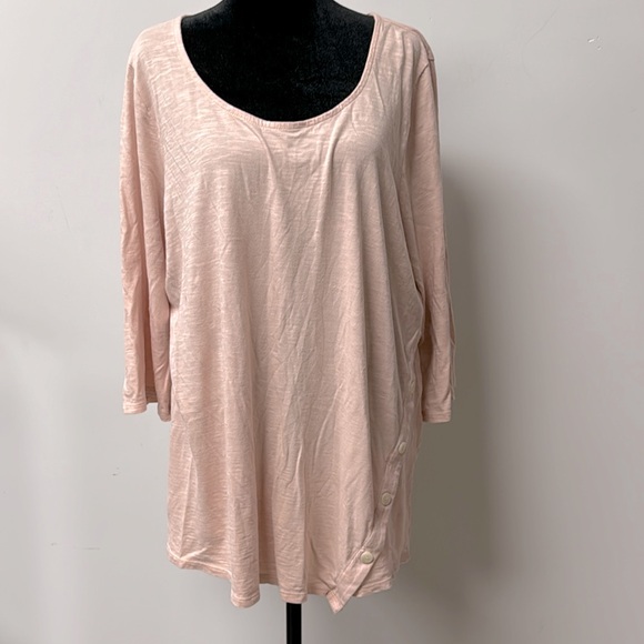 J Jill Pure Jill asymmetric button tunic pink XL cotton modal rayon 3/4 sleeve - Picture 1 of 9